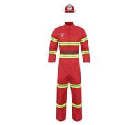 Miutii Traje Bombero Adulto Traje Bombero Con Chaqueta Manga Larga Capa Y Pantalones Halloween Carnaval Fasching Rojo M