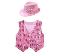 Miutii Traje Chaqueta Con Sombrero Niños Chaqueta Fiestas Baile Bodas Con Brillo Hip Hop Disco Y Jazz Rosa A 5-6 años