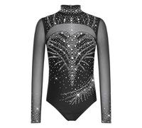 Miutii Traje Gimnasia Niñas Con Brillo Traje Gimnasia Con Cristales Brillante Ballet Leotard Mangas Largas Body Baile Competición Baile Negro 11-12 años