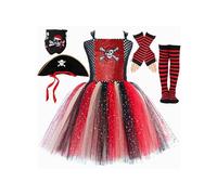Miutii Traje Pirata Niña Vestido Seda Con Pirata Sombrero Incluido Disfraz Niños Disfraz Halloween Carnaval Rojo 10-12 años