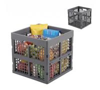 MIUUIPI Caja plegable de 36 L, de plástico, caja de transporte profesional, cestas plegables apilables con asas, capacidad de carga de 10 kg, ideal para organización del hogar (gris)
