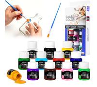 MIUUIPI Juego de colores para cristal, 12 colores, 25 ml, apto para lavavajillas y cerámica, juego de pintura de cerámica con pincel, color de cristal altamente pigmentado, resistente al agua