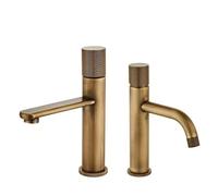 MIUYTRN Grifo de agua Retro, grifo de Oro pulido, grifos mezcladores fríos y calientes de una sola manija, grifo de lavabo, grifos de lavabo de baño cuicui(Brushed gold B short)