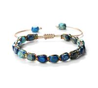 MIUYTRN Pulseras de la suerte de oración de piedra del emperador Natural de 7x5,5mm for mujeres y hombres, pulsera ajustable hecha a mano, amuleto de bendición, regalos(Dark Blue)