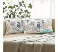 Miuyunya Juego 2 Hogar Fundas Cojines Decorativa Oceano 30 x 50 cm Almohadas Fundas Caballo de Mar Estrella de Mar Azul Cojines Decorativos para Sala de Estar Sofás Jardín Coche