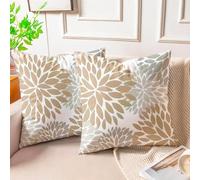 Miuyunya Juego de 2 Terciopelo Decorativo Funda de Cojíns Beige 50 x 50 cm Funda Cojin Decorativas Modernas Gris Flores de Dalia Fundas de Almohada Decoración para Sala de Estar Cama Silla