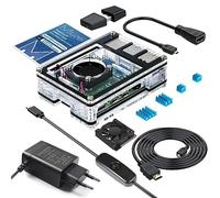 Miuzei Carcasa para Raspberry Pi 4 con ventilador, 5,1 V, 3 A, 15,3 W, fuente USB-C, cable micro HDMI 1,8 m, adaptador, 4 disipadores de aluminio, lector SD