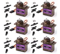 Miuzei Servo Motor Engranajes de Metal 6 Piezas RC 9G Micro Servo 180 Grados Mini Motor para Arduino Modelo Brazo Robot Avión 1/10 1/8 Coche Barco con Cable Servo Cuerno