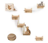 MIUZMORE Estanterías para Gatos Montadas en la Pared - Set de 9 Piezas con Casa, Torre, Rascadores de Sisal, Madera de Pino Ancha para Gatos Grandes, 7 Alfombrillas de sisal, Plataforma para Gatos