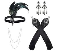 MIVAIUN 4 Piezas Juego de 1920s Accesorios Set Diadema Flapper Collar de Perlas Pendientes Guantes Accesorios Flapper Años 20 Fiesta Disfraz Gran Gatsby Accesorios para Mujer (4 Piezas)