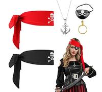 MIVAIUN 5 Piezas Accesorios para Disfraces de Pirata, Juego de Capitán, Bufanda de Cabeza, Parches de Ojos, Collar, para Halloween