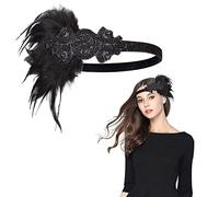 MIVAIUN Años 20 Flapper Diadema de Plumas, Años 20 Flapper Pelo Banda de Pluma Disfraz Gatsby Accesorio 1920 Diadema de Pluma con Cuentas, Casco de Plumas Vintage, 20s Accesorio para Mujer (1 Pcs)