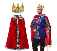 MIVAIUN Capa de Reina Rey Adulto con Corona Disfraz de Reina Rey Manto de Real Disfraz de Rey Medieval para Halloween, Navidad, Carnaval, Cosplay, Fiestas Temáticas, Hombres, Mujeres, 120cm (Rojo)
