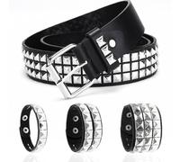 MIVAIUN Cinturón punk de piel sintética con tachuelas de los años 80, pulsera gótica con ojales para pantalones vaqueros, Negro, 110 cm / 43 inches