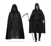 MIVAIUN Disfraz de Bruja con Capucha para Halloween, Capa Negra, Disfraz de Bruja para Adultos/Niños, Larga Capa para Adultos, Disfraz de Disfraz para Máscaras, Disfraces de Halloween (Negra,120cm)