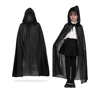 MIVAIUN Disfraz de Bruja Con Capucha para Halloween, Capa Negra para Adultos/Niños, Larga Capa para Máscaras, Disfraces de Halloween (Negra, 90cm)