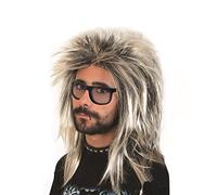 MIVAIUN Peluca Estilo Mullet Peluca de diva del rock Ryan salmonete años 80 fiesta de mal gusto estrella de rock accesorio fiesta temática carnaval (Blanco)