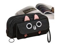 mivceklw Cat Pencil Pouch, Cute Embroidered Cat Pencil Bag, Cat Pencil Case, Cat Desk Organizer, Desk Organizer, Aesthetic Pencil Bag, Stationery Box, Marker Pouch for Students, Girls, Kids, Negro ,