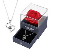 Mivceklw Rose Box with Necklace, Jewelry Storage Organizer, Heart Shape Necklace Box, Valentines Day Jewelry with Elegant Heart Shaped Rose Box Design for Friends and Family (1 pieza)
