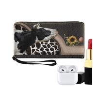 mivceklw Stylish Cow Pattern Design Wallets for Women, Leather Wallet for Ladies, Sturdy Womens Purse, Decorative Leather Cow Wallet 20 x 3 x 11 cm for Present, Stylish Wallet, Travel, Multicolor, b,