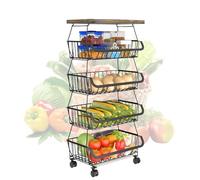 mivceklw Vegetable Rolling Cart, Metal Utility Cart, Large Capacity Vegetable Storage Rack, Space Saving Kitchen Organizer 12,2 x 16,54 x 37,01 pulgadas for Storing Fruit, Vegetables (White, Black)