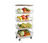 mivceklw Vegetable Rolling Cart, Metal Utility Cart, Large Capacity Vegetable Storage Rack, Space Saving Kitchen Organizer 12,2 x 16,54 x 37,01 pulgadas for Storing Fruit, Vegetables (White, Black)