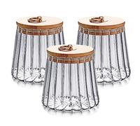 MIVIDE 3 x Frascos de cristal de almacenamiento con tapa, Frascos de almacenamiento de 630 ml con tapa de bambú, Frascos de almacenamiento decorativos de pétalo para galletas, dulces, cereales, frutas