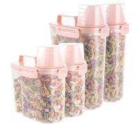 MIVIDE Juego de 4 cajas de almacenamiento de cereales de 3 L y 1,7 L, con vaso medidor, herméticas para detergentes, cereales (rosa)