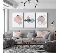 MIVINC Conjunto de 3-Abstracto Pastel Colores Cartel Moderno Lienzo Pintura Arte Rosa Impresión Geométrica Pared Imagen para Sala de Estar Cocina Oficina Decoración del Hogar-40 * 60cm (Sin marco)