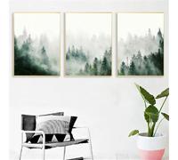 MIVINC Conjunto de 3-Láminas de Arte Abstracto de Montañas Con Niebla Paisajes Boscosos Naturaleza Nórdica Pinturas Sobre Lienzo para Decoración de Sala de Estar Oficina O Hogar-40 * 60cm (Sin marco)