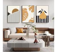 MIVINC Cuadro Impreso en Lienzo Con Líneas Patrones y Hojas Estilo Nórdico Minimalista para Sala de Estar Sofá Cocina Oficina y Decoración del Hogar-60 * 80cm-3PCS (sin marco)
