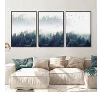 MIVINC Láminas de Arte Abstracto Pintura Sobre Lienzo de Paisajes Bosques Brumosos de Árboles Pósteres para Pared Decoración de Cocina Oficina Dormitorio y Hogar-60 * 80cm-3PCS (sin marco)