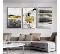 MIVINC Moderno Abstracto Geométrico Negro Blanco Color Bloque Oro Lámina Pared Arte Lienzo Pintura Impresión Cartel para Sala de Estar Dormitorio Decoración de Oficina-50 * 60cm-3PCS (sin marco)