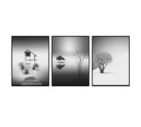 MIVINC Póster Abstracto de Paisaje Natural en Blanco y Negro Pintura Nórdica Sobre Lienzo Obra de Arte para Pared Láminas Decorativas para Dormitorio U Oficina-50 * 70cm-3PCS (sin marco)