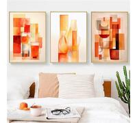 MIVINC Póster Abstracto Geométrico de Líneas Naranjas en Acuarela para Pared Impresión en Lienzo Nórdico Arte Nórdico Cuadros Decoración para Sala de Estar Oficina O Hogar-60 * 80cm-3PCS (sin marco)