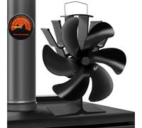 MIVITOOM Ventilador de quemador de leña con 6 aspas, ventilador de estufa de leña, alimentado por calor, circulación ecológica para leña/quemador de troncos/accesorios de chimenea, termómetro incluido