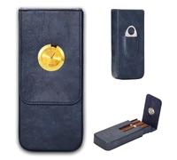 MIVLXLX Estuche de cuero para puros, humidificador de viaje de cedro grueso, humidificador de cigarros forrado de madera de cedro con cortador de acero inoxidable plateado