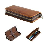 MIVLXLX Estuche organizador de cuero, 10 lápices de madera, estuche portátil para lápices de dibujo y marcadores (marrón)