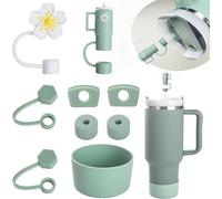 MIVORA Juego de Accesorios para Vasos Stanley, Incluye 6 Tapones de Silicona a Prueba de Fugas, 2tapas con Pajita, 1funda de Silicona para Vasos Stanley Cup de1,2L 850 ml, No Incluye Tazas(Verde)