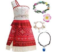 MIVORA Vestido Vaiana para Niña con Collar y Corona de Flores y Pasador Disfraz Princesa Moana para Niña Vaiana Carnaval Hawaiano Cumpleaños Cosplay (130)