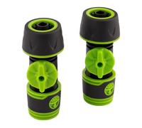 Mivos 2 conectores rápidos con válvula reguladora para manguera de agua de 3/4 pulgadas (20 mm) - Acoplamiento de manguera con válvula de bola - Conexiones con parada de agua para mangueras de jardín