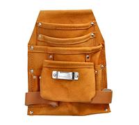 Mivos Bolsa Portaherramientas de Cuero para Cinturon - Cartuchera Herramientas Electricista con 2 Porta Martillos y Soporte Cinta Métrica - Bolsa para Clavos Cuero