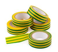 MIVOS Cinta Aislante de PVC para Aislamiento Eléctrico 19 mm x 10 m, Verde - Amarillo/Cinta Aislante Eléctrica Impermeable/Paquete de 5 / Cinta Protectora para Cables y Alambres