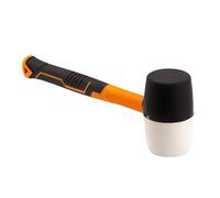 MIVOS Martillo de goma de 680 g, diámetro de 65 mm, color blanco y negro, martillo con mango de fibra de vidrio antideslizante, martillo de montaje de doble cabeza