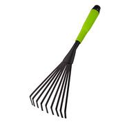 Mivos Rastrillo de Abanico Pequeño para Jardín - Escoba de Mano con 9 Dientes Flexibles para Hojas y Hierba - Rastrillo de Jardinería de Acero - Ancho de Trabajo 12 cm