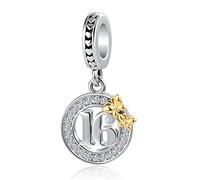 MiWangLing 16 a 18 21 40 50th Charm Happy Birthday Number Bead para pulsera europea, Metal Diamante de imitación Cristal, Base