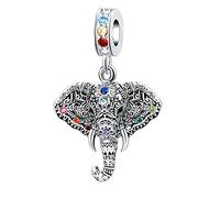 MiWangLing Abalorio de trébol de cuatro hojas de elefante mariquita para pulsera Pandora, Metal Cristal Diamante de imitación, Base