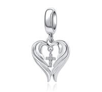 MiWangLing Guidance Angel Wing Cross Charm - Abalorio de circonita cúbica para pulsera Pandora, Metal Cristal Diamante de imitación, Base