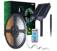 MIWATT Tira LED solar de 5 m, RGB 2835, tiras LED con mando a distancia de 17 teclas RF, 240 ledes, sincronización con música, iluminación de casa, fiesta, cocina (blanco frío)