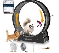 MIWOOYY Rueda para Gato Grande 110cm - Rueda Ejercicios de Gatos de Madera Maciza Negro de Interior, Cinta de Correr de Seguridad para Gato con Cerradura y Diseño de Brecha Minimizada